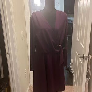 MARINA Long Sleeve Wrap Dress in Plum